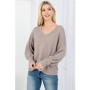 😍waffle Knit Long sleeve Top Beige